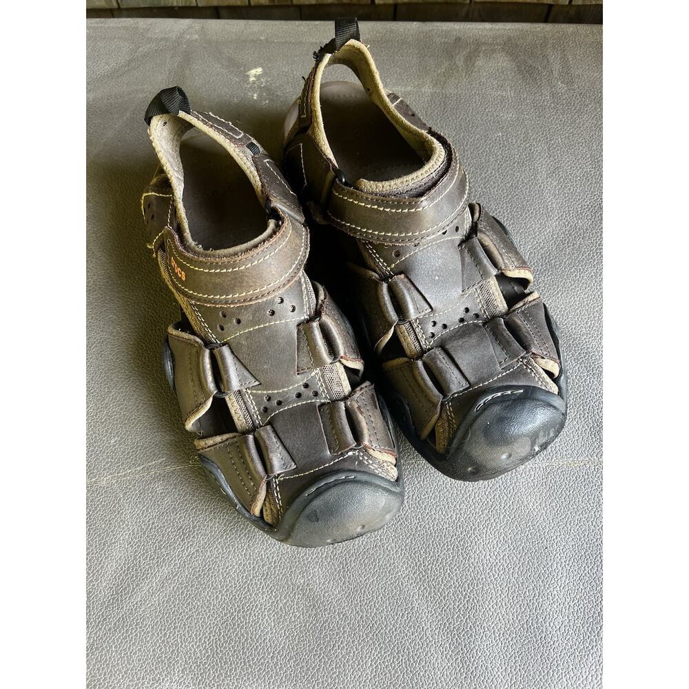 Crocs Swiftwater Mens Size 10 M10 Brown Leather Outdoor Fisherman Sandals 204562 - Picture 2 of 11